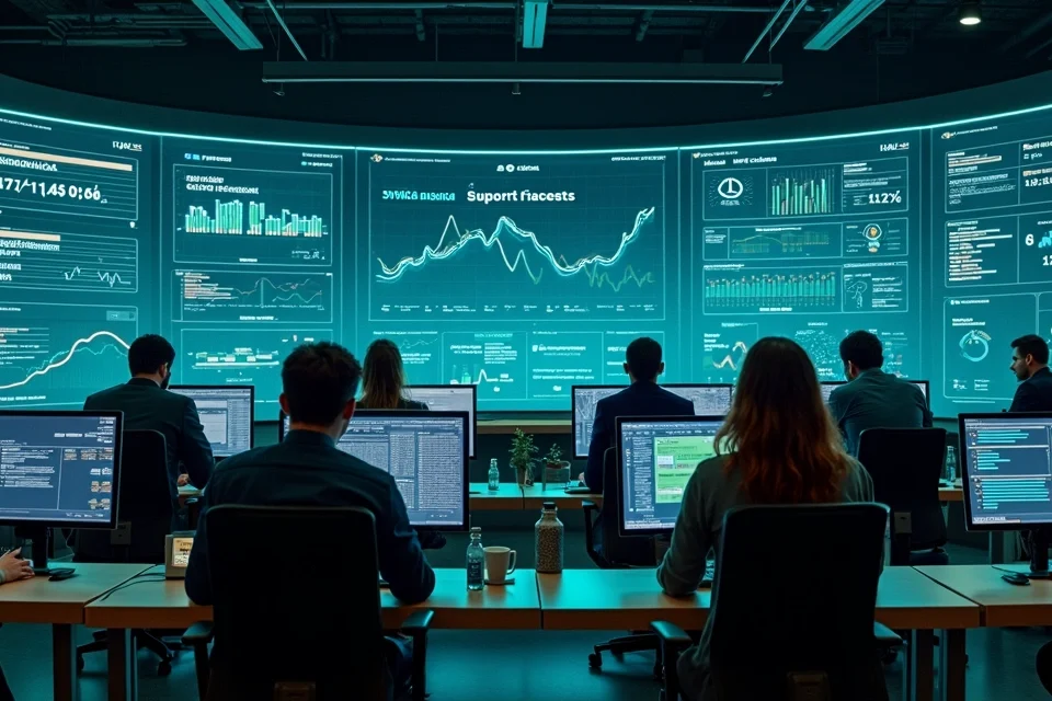 Painel de TI mostrando queda no volume de tickets com uso de IA e automação